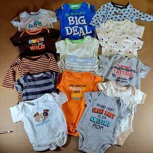 15 Assorted Baby Bodysuits 0-6 Months - Graphic Prints & Stripes Mom, Tattoos,